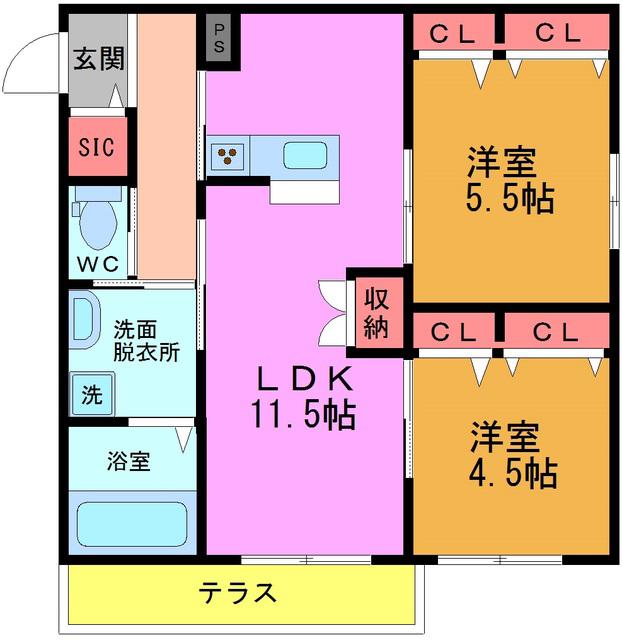 ソレイユ(2LDK/1階)の間取り写真