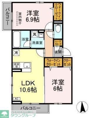 上飯田SS計画A棟(2LDK/2階)の間取り写真