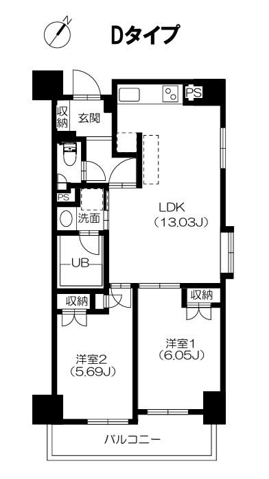 静岡馬渕エンブルコート(2LDK/4階)の間取り写真