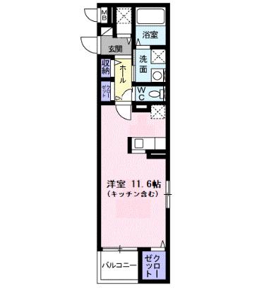 スリー エム(1K/4階)の間取り写真