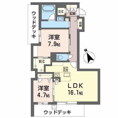 GRAND BLEU DE SASAOKA(2LDK/1階)の間取り写真