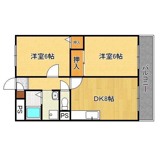シャトー今川(2DK/5階)の間取り写真