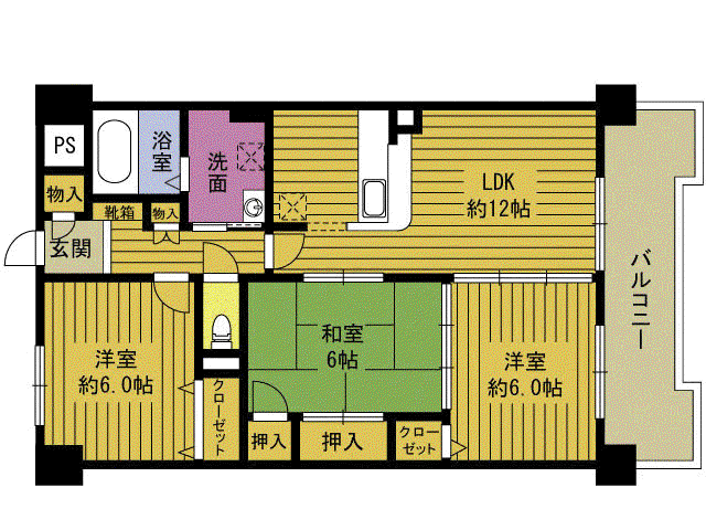AZななせ(3LDK/6階)の間取り写真