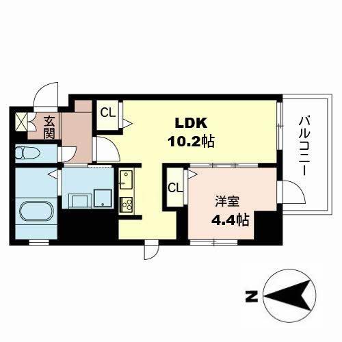 アンシャンテ夕陽丘(1LDK/4階)の間取り写真