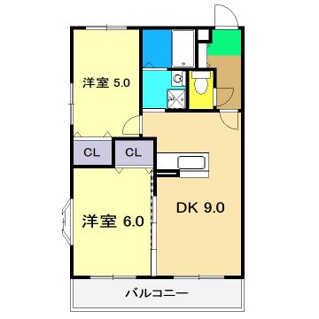 ハイツ六泉III(2DK/4階)の間取り写真