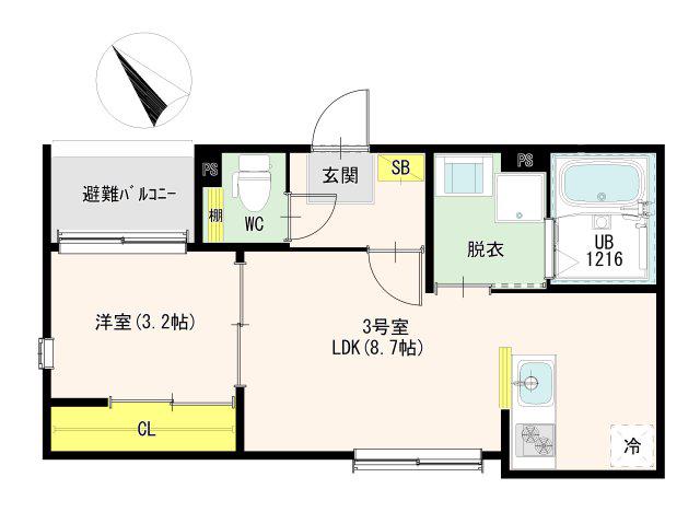 呼続一丁目4(1LDK/1階)の間取り写真