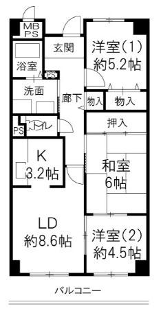メゾンドール宝塚(3LDK/6階)の間取り写真