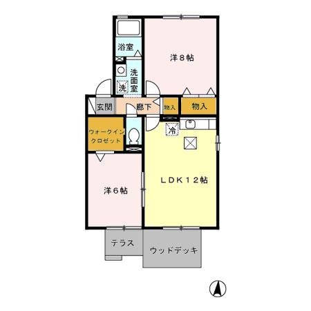 GREEN VILLAGE A棟(2LDK/1階)の間取り写真