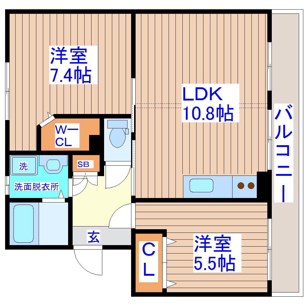 KS宮千代I(2LDK/2階)の間取り写真