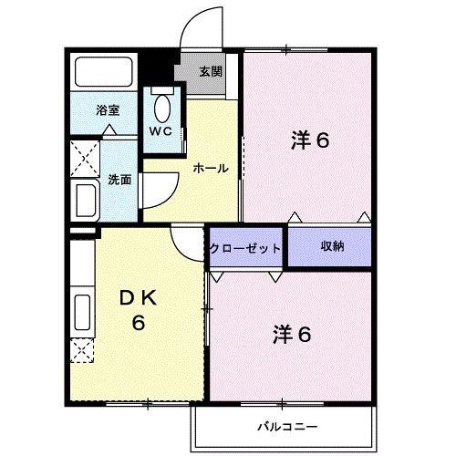 河辺ハーベストB(2DK/2階)の間取り写真