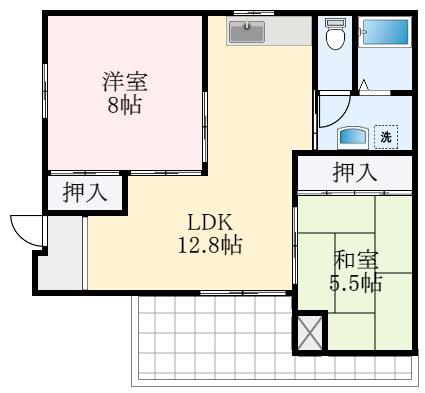 シャンポール北花田(2LDK/1階)の間取り写真