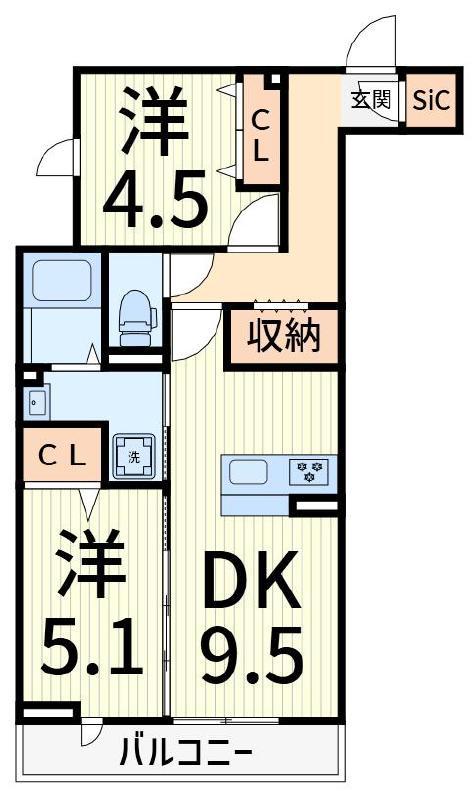 セレスティア柴又VII(2LDK/1階)の間取り写真