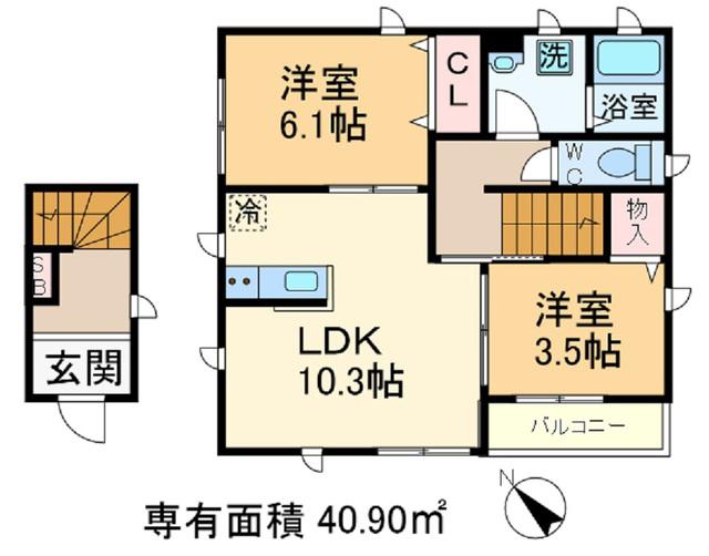 グリーンハイツ(2LDK/2階)の間取り写真