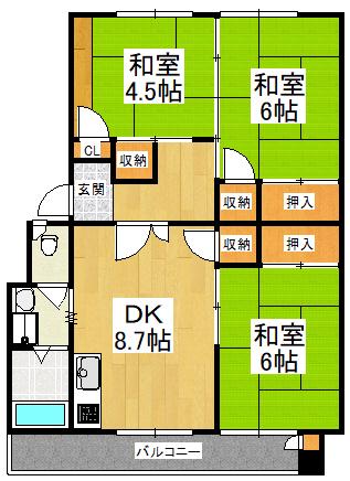 泉北茶山台第一次住11棟(3DK/3階)の間取り写真