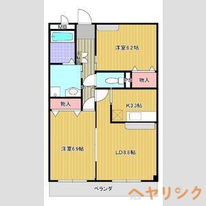 オアシス荒池(2LDK/1階)の間取り写真