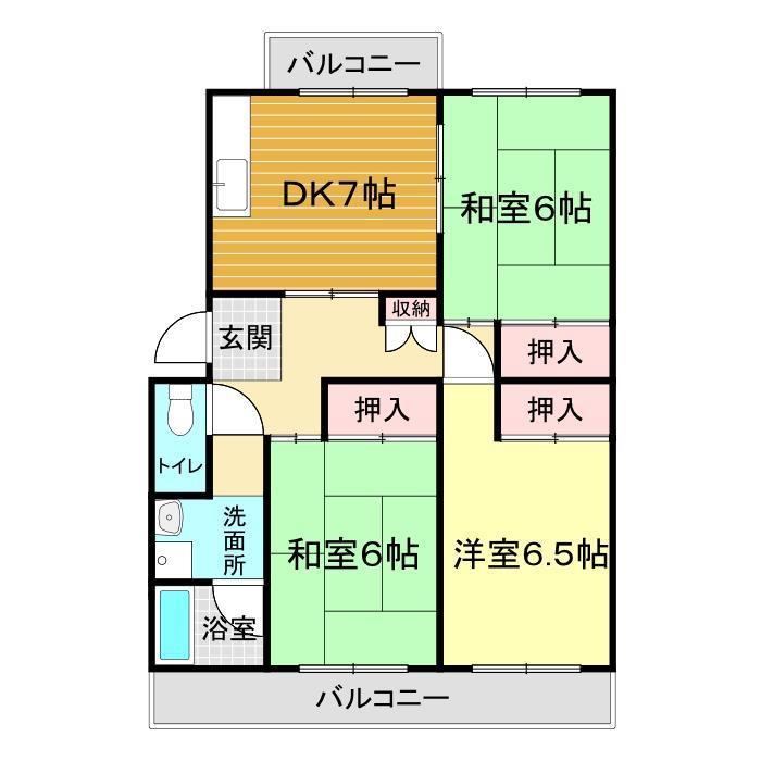 ゆりアパート(3DK/3階)の間取り写真