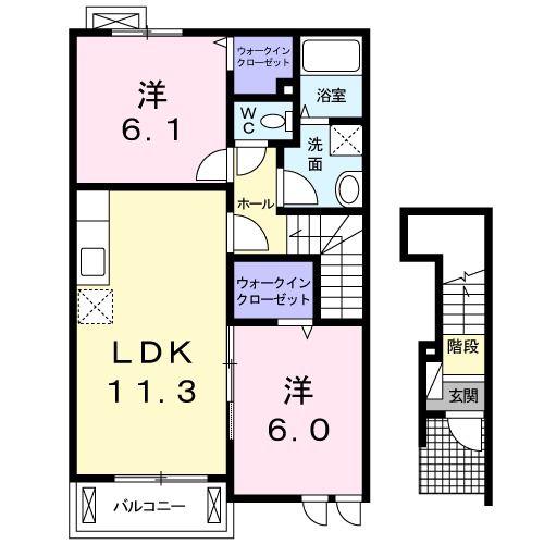 ラップウイング(2LDK/2階)の間取り写真