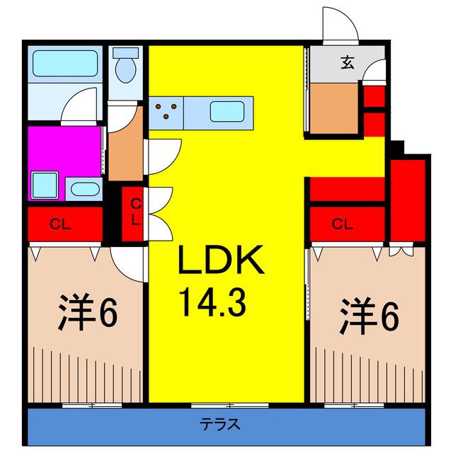 ティオ ブルーノ(2LDK/1階)の間取り写真