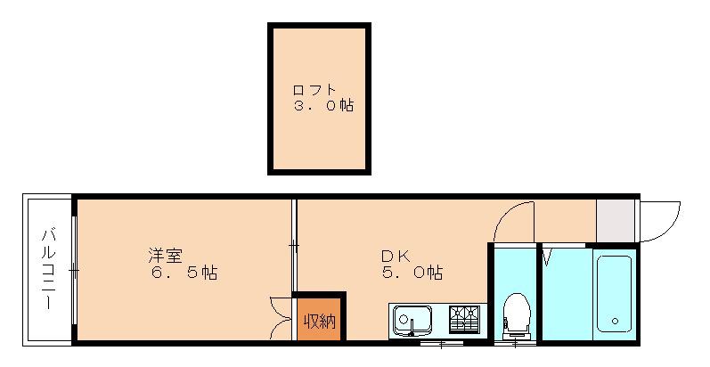 ピンズ貴船台(1DK/2階)の間取り写真