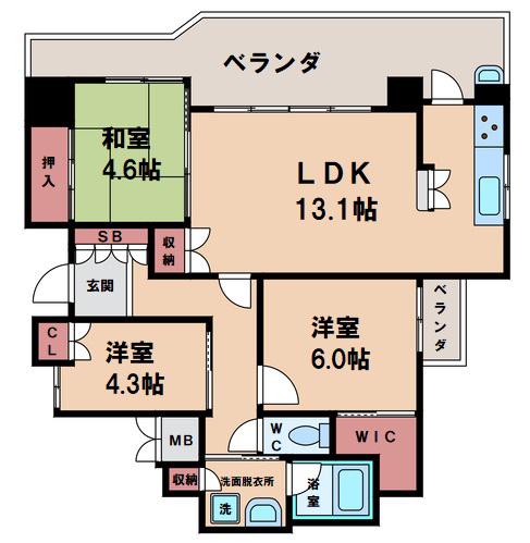 ブランズ帝塚山万代池公園(3SLK/12階)の間取り写真