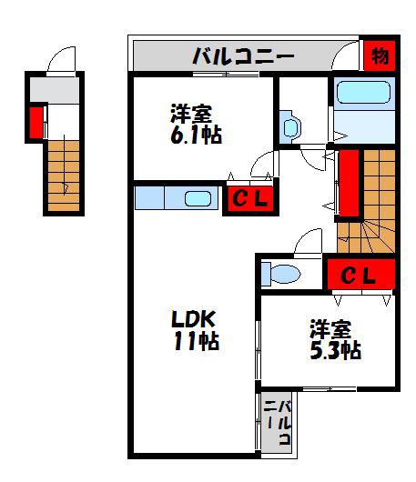 ヴィ・オーレ手光(2LDK/2階)の間取り写真