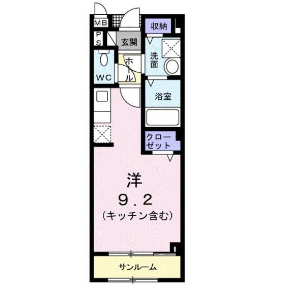 アンソレイユ(ワンルーム/2階)の間取り写真