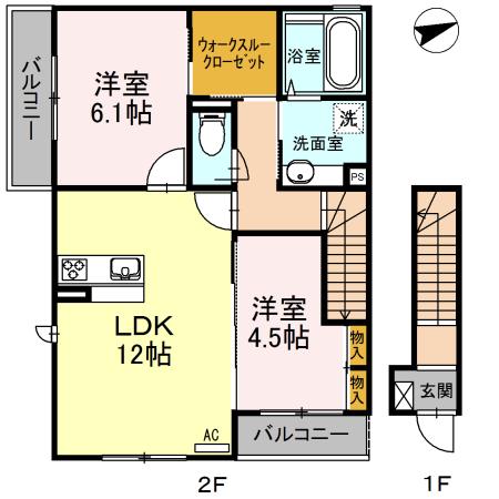 レヴェール砧(2LDK/2階)の間取り写真