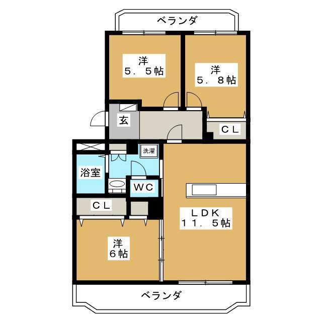 D.Y.東戸塚(3LDK/2階)の間取り写真