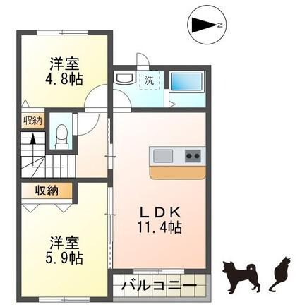リバティコート永盛(2LDK/2階)の間取り写真