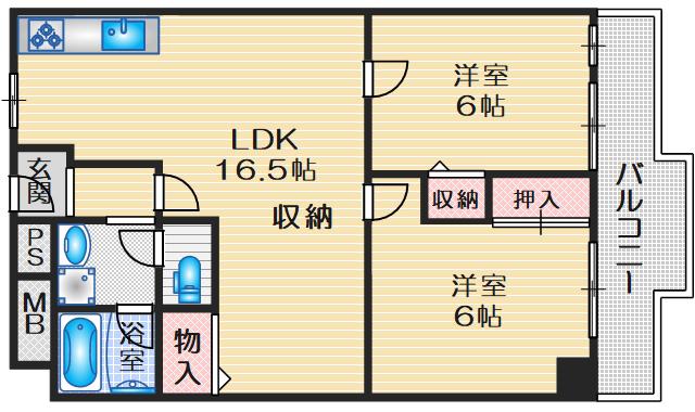 メゾンベール(2LDK/3階)の間取り写真