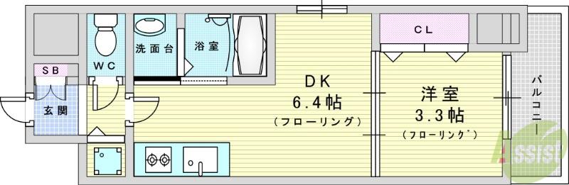 エスタート塚本(1DK/10階)の間取り写真