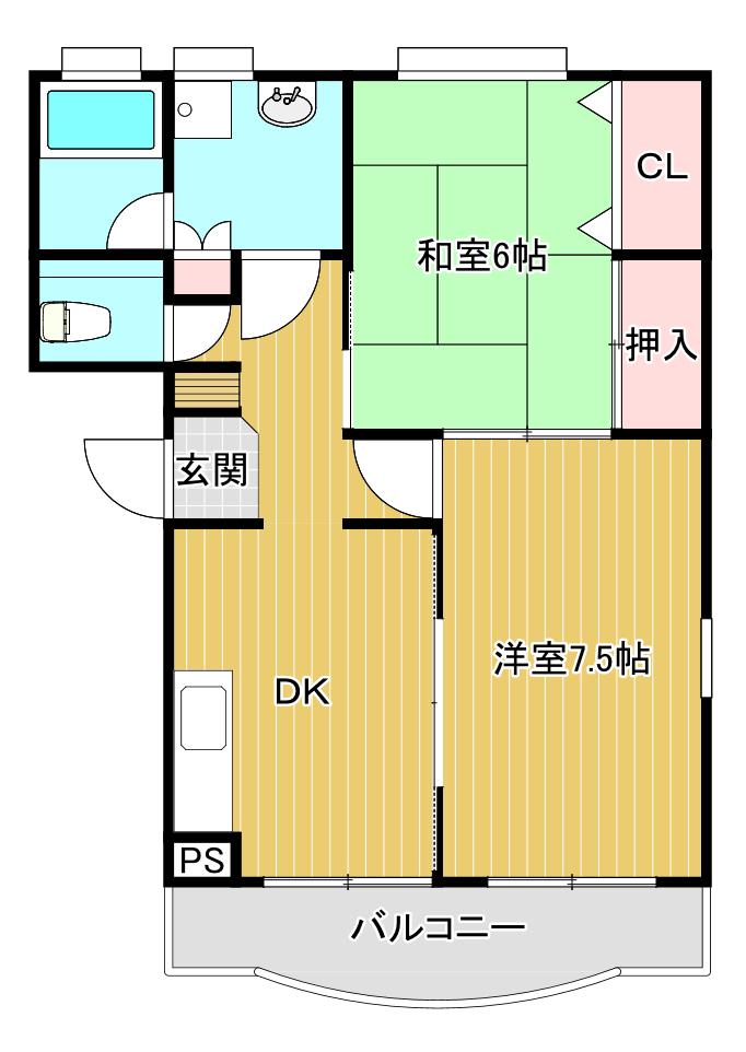 フレール江南A棟(2DK/1階)の間取り写真