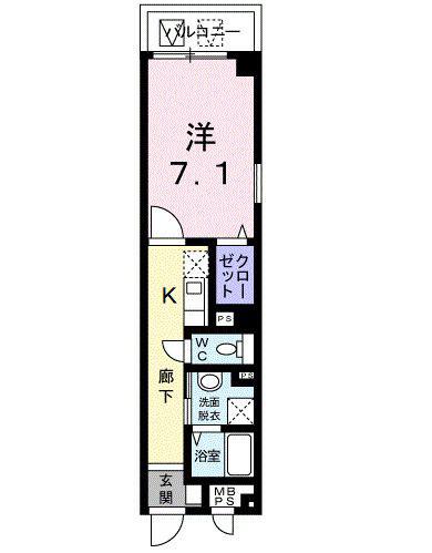 ピーベリーハイム(1K/2階)の間取り写真