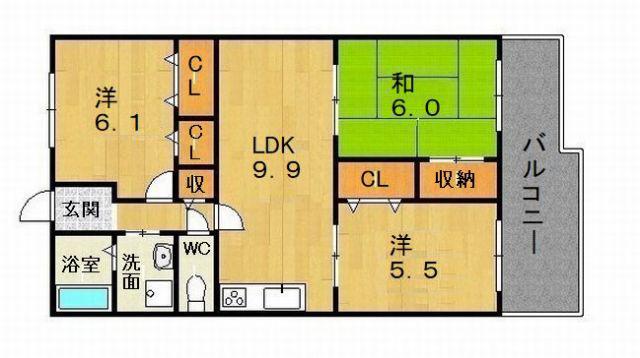 パンリーヴル(3LDK/6階)の間取り写真