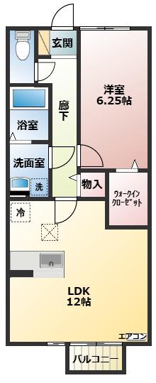 クレール四季彩の丘六番館(1LDK/1階)の間取り写真