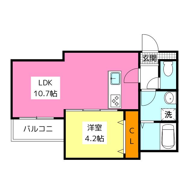 横手南町AP A棟(1LDK/1階)の間取り写真