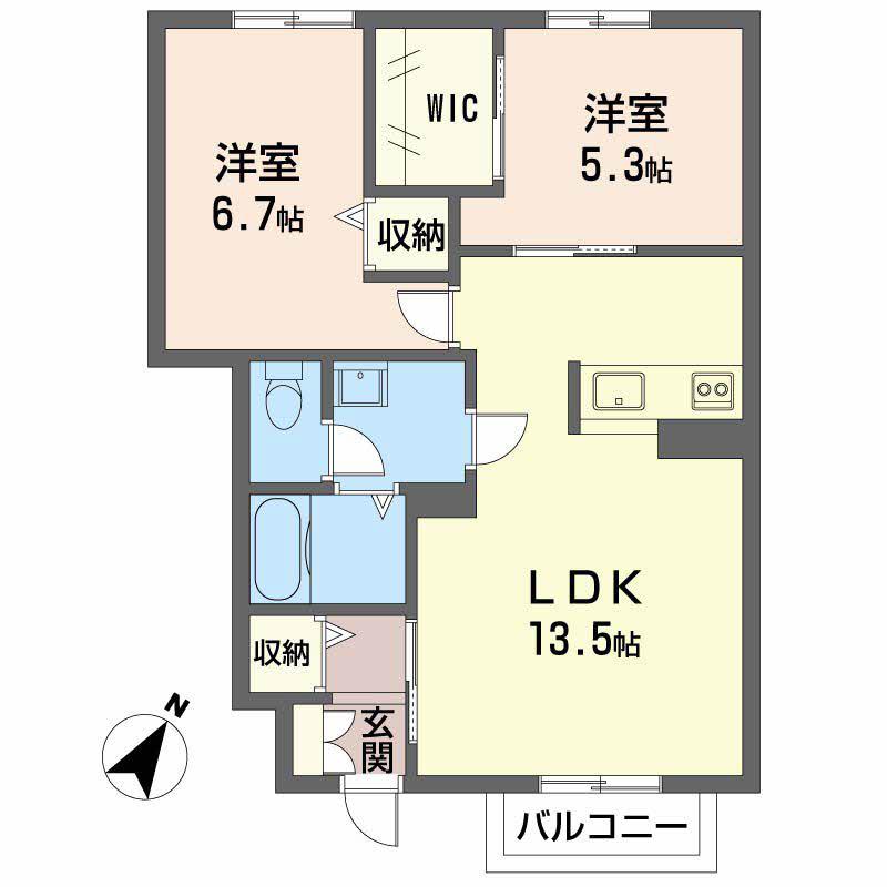 蔵王ヒルズ(2LDK/1階)の間取り写真