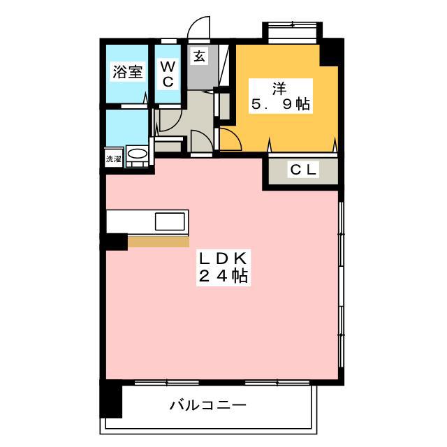 リジェール箱崎(1LDK/9階)の間取り写真
