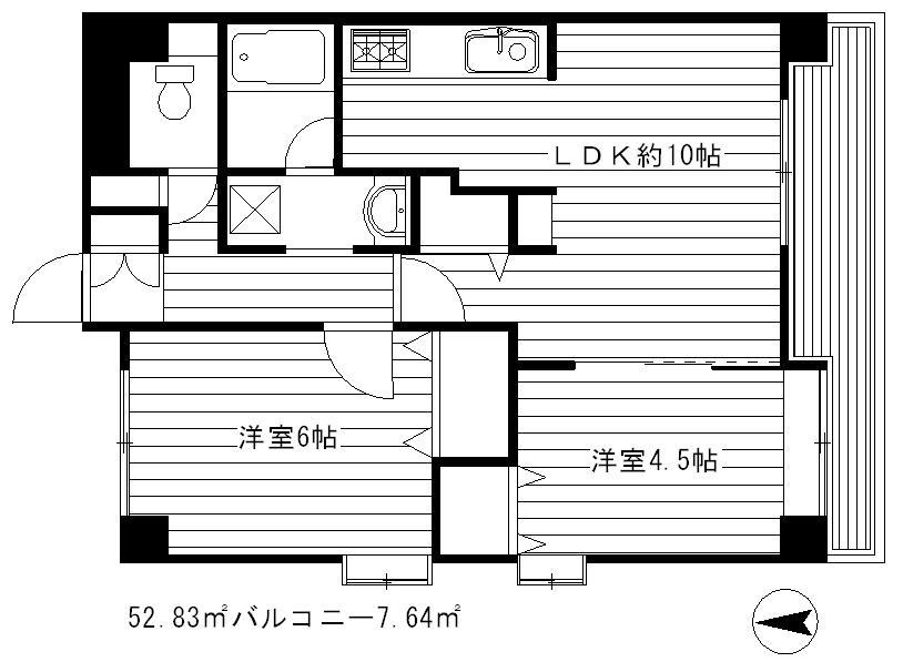 エスタシオン2号棟(2LDK/2階)の間取り写真