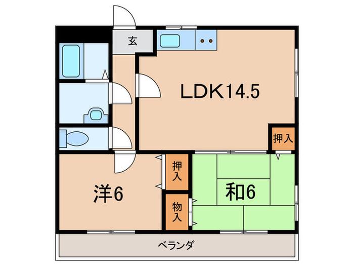 西御影グリーンハウス(2LDK/4階)の間取り写真