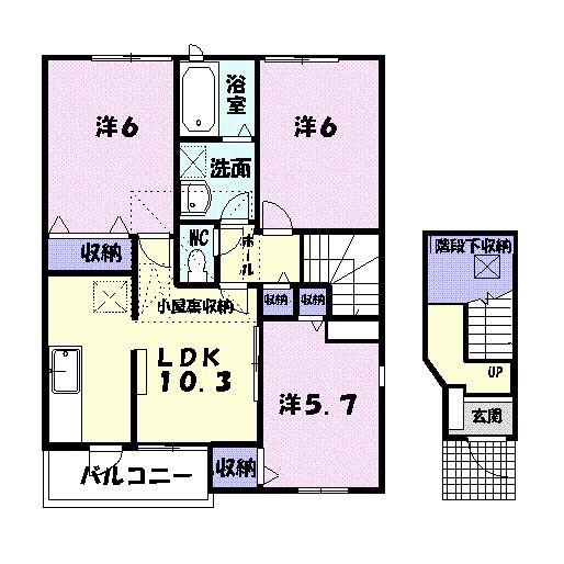 シャルマン城南B(3LDK/2階)の間取り写真
