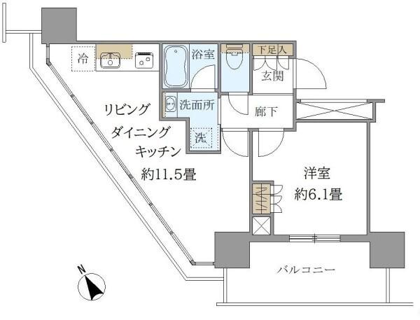 ブリリアタワー浜離宮(1LDK/5階)の間取り写真