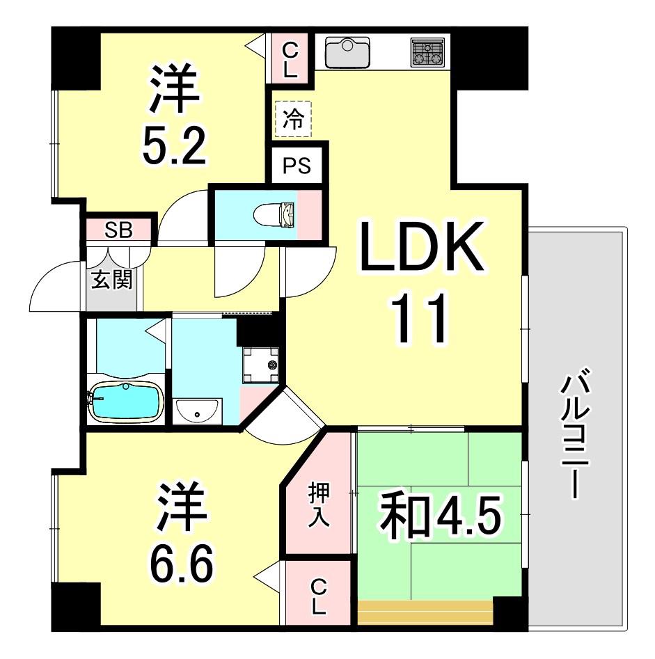 グランパレ北野ハンター坂(3LDK/4階)の間取り写真