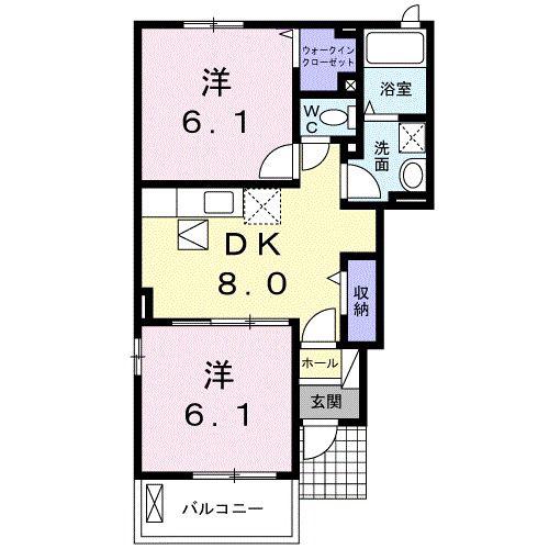 グレイスタウン丸領C(2DK/1階)の間取り写真