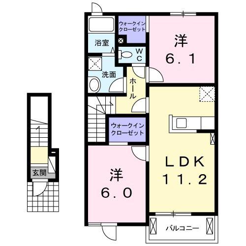 アンソレイエ(2LDK/2階)の間取り写真