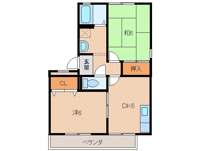 ハイカムール古屋(2DK/2階)の間取り写真