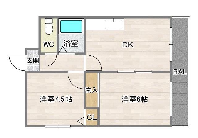 ヴェルドミール照ヶ丘(2DK/5階)の間取り写真