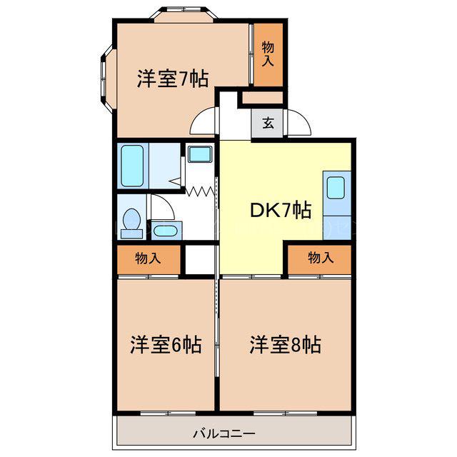 パストラルハイツA棟(3DK/1階)の間取り写真