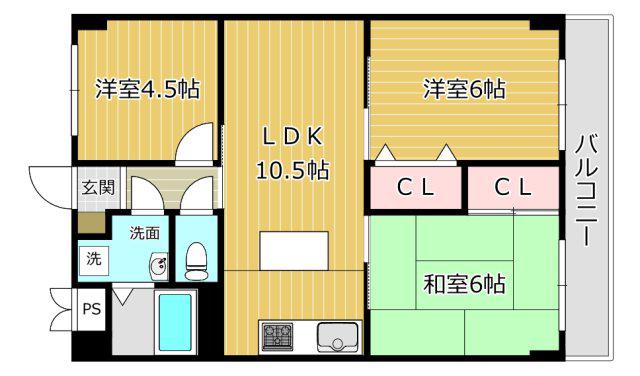 大裕ハイツ若松(3LDK/3階)の間取り写真
