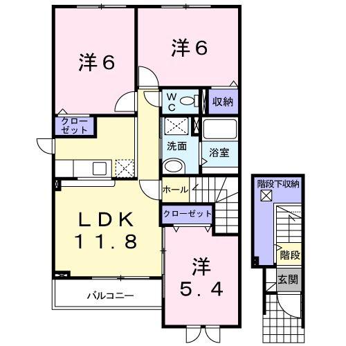 メゾン グリシーヌ(3LDK/2階)の間取り写真